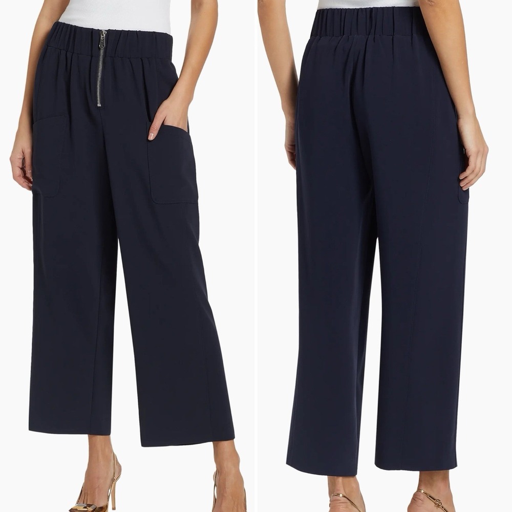 Cinq A Sept Austine Crop Pant Navy Blue High Waist Womens Sz 6 Zip Front Stretch